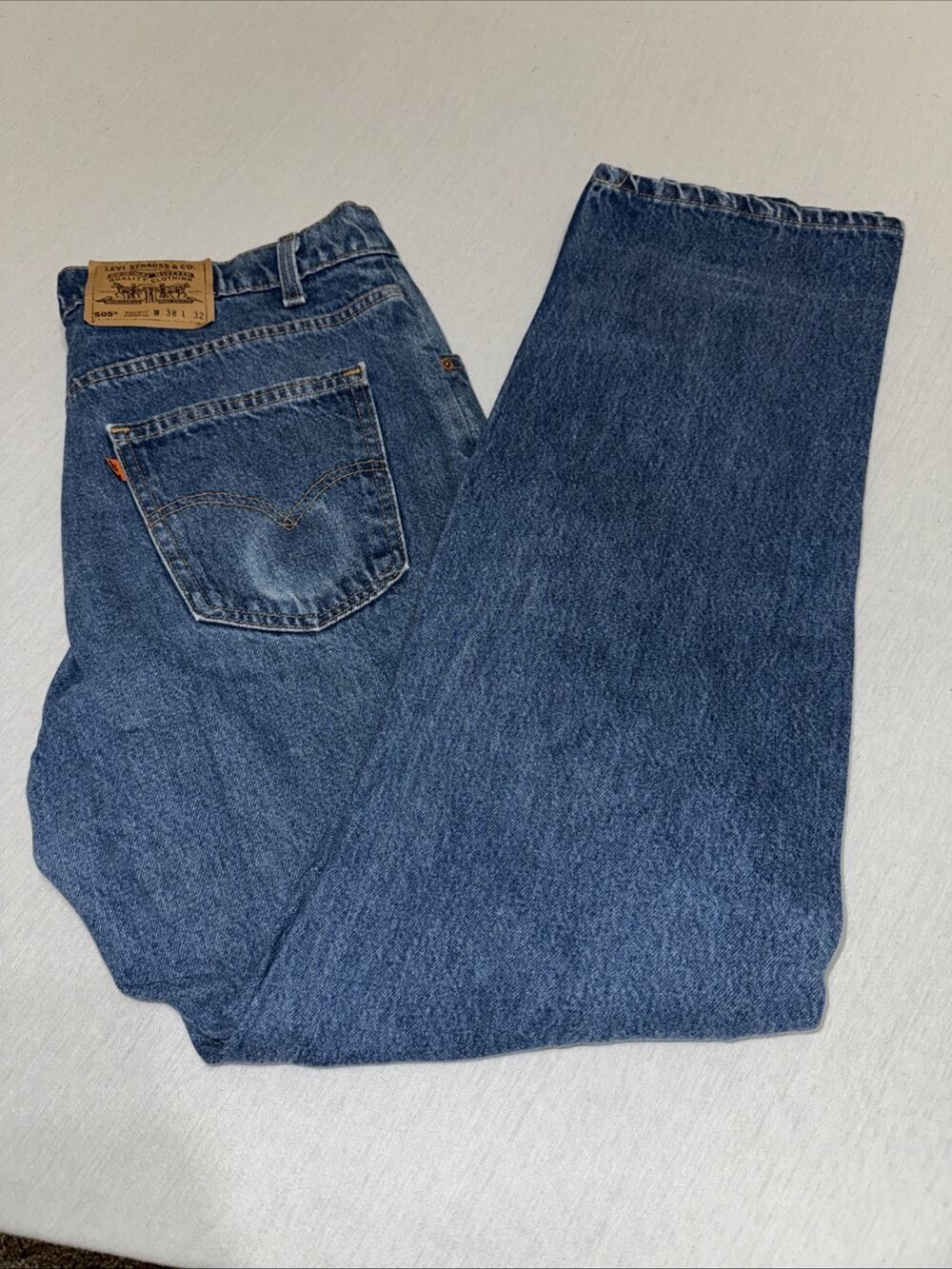 Vintage Levis 505 Jeans Men's 38x32 Blue Orange Tab Regular Fit Straight Leg